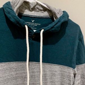 American Eagle Blue/Gray Casual Henley Hoodie | XS